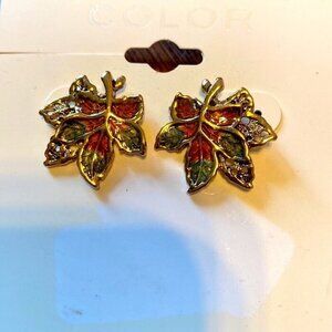 New Color Pierced Earrings, Fall leaves, gold and brown coloring,‎ 3/4"
